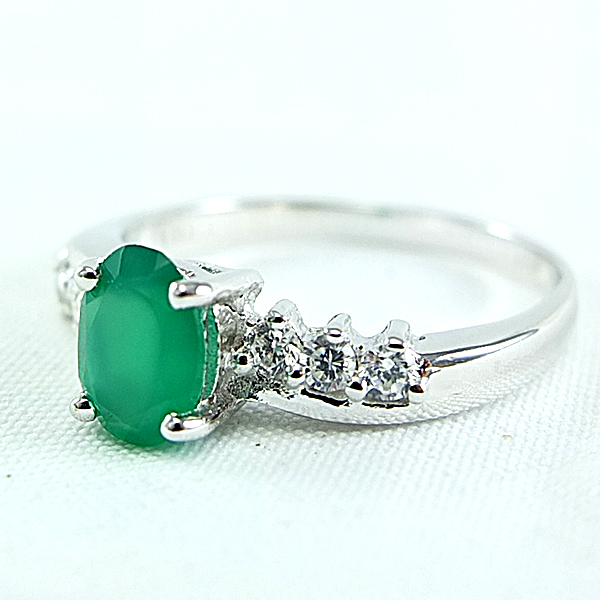 แหวนเงินแท้ราคาถูกชุบทองคำขาว พลอยแท้กรีนอะเกท 0.72 กะรัต เพชรCZ 0.18 กะรัต งานประณีตสวยงาม สั่งผลิตค่ะ