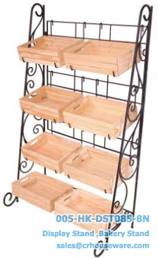 ขาตั้งวางสินค้าพร้อมลังไม้ 8 ใบ มีล้อ 8 wood crates display shelf with wheels Code : 005-HK-DST085-8N
