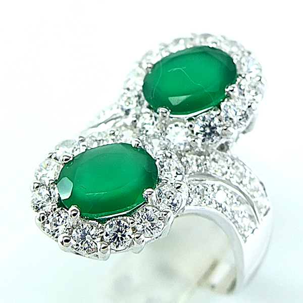 แหวนเงินแท้ราคาถูกชุบทองคำขาว พลอยแท้กรีนอะเกท 3.60 กะรัต เพชรCZ 1.17 กะรัต งานประณีตสวยงาม สั่งผลิตค่ะ