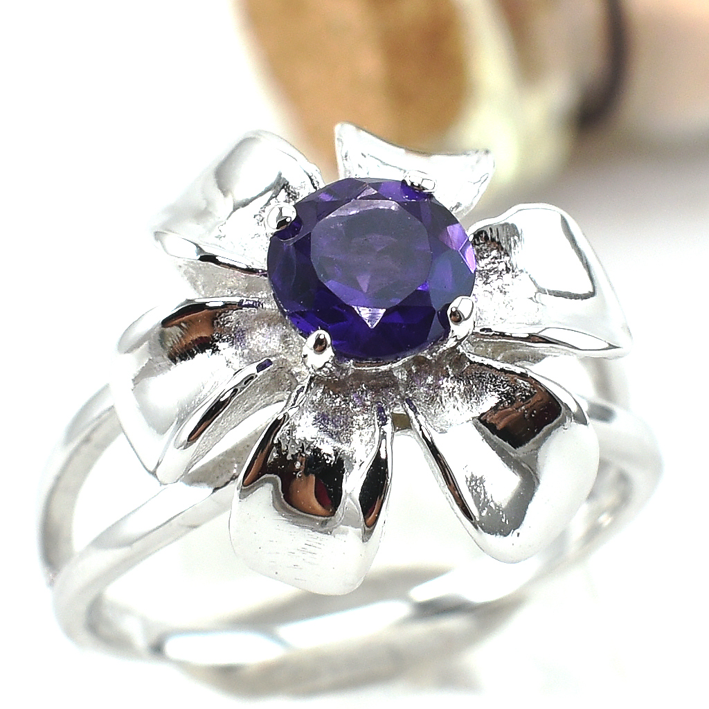 แหวนเงินแท้ราคาถูกชุบทองคำขาว แอมิทิสต์แท้ 0.50 กะรัต งานประณีตสวยงาม สั่งผลิตค่ะ