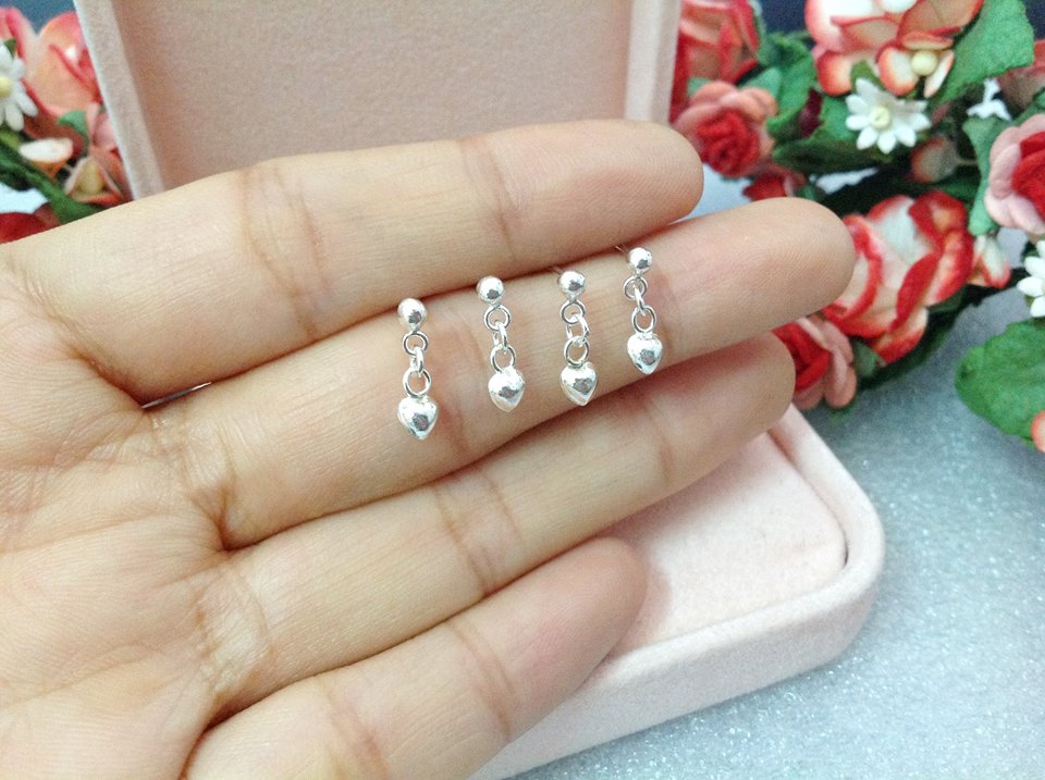 ต่างหูเงินแท้จิ๋ว สร้อยห่วงห้อยหัวใจ