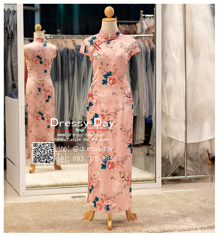 รหัส ชุดกี่เพ้า : KPL137 ชุดตรุษจีนหญิง ชุดจีนสมัยใหม่ ชุดกี่เพ้ายาวสีชมพู คนอ้วน อวบ สวยหรู โมเดริน์ พร้อมส่ง