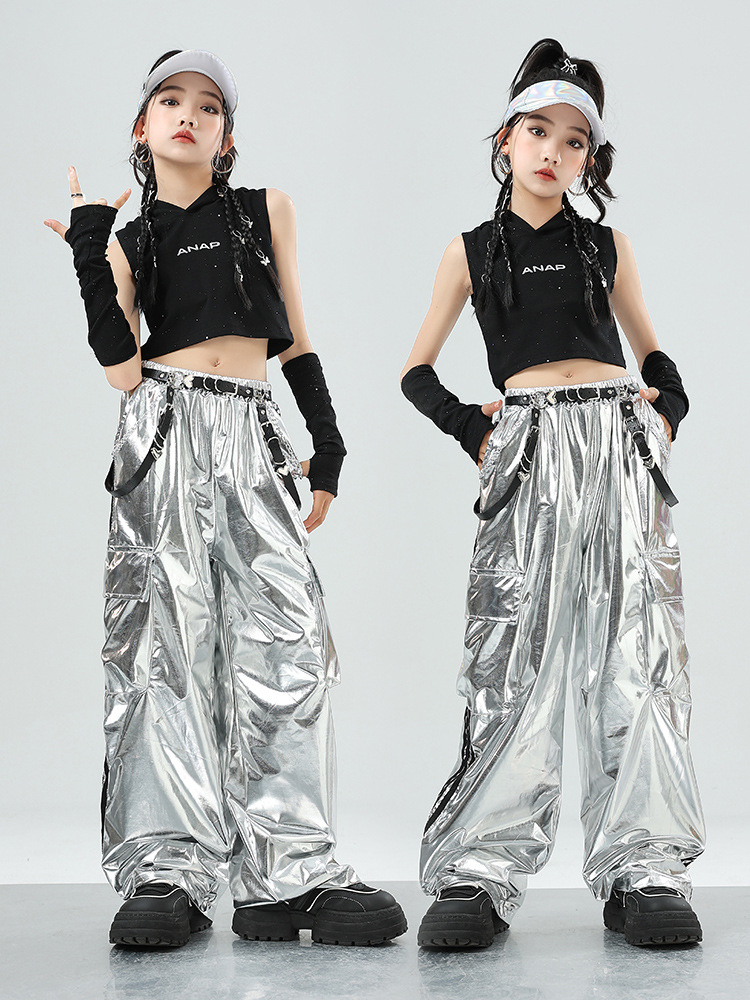 friendly4kid พร้อมส่ง ชุดเต้น เซ็ตเสื้อกั๊กดำ +กางเกงขายาว/กระโปรง hiphop jazzdance