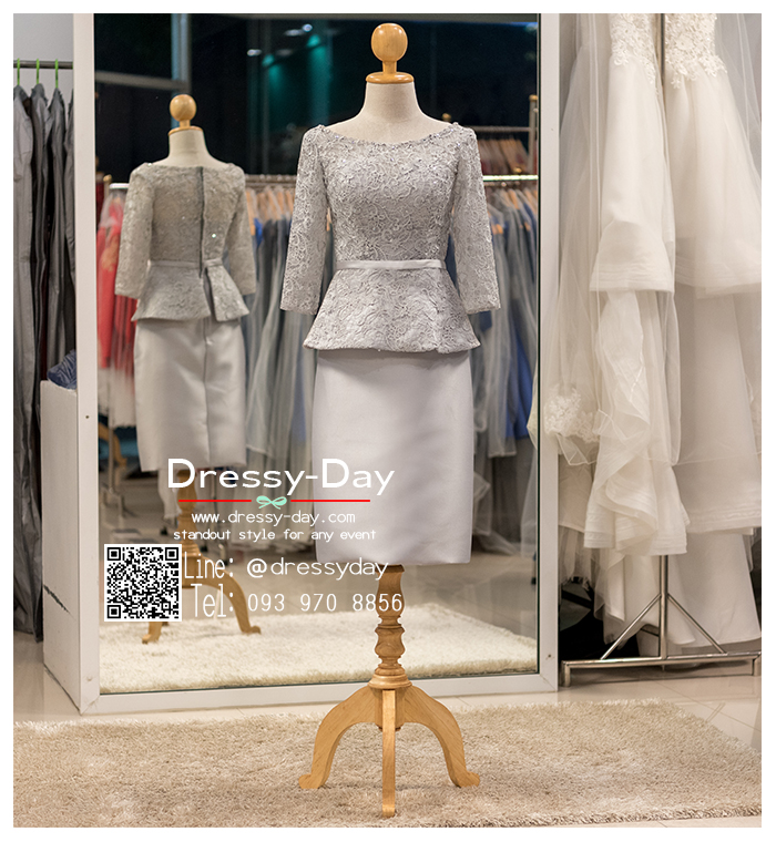 รหัส ชุดเจ้าภาพ :PFS065 ชุดราตรีสั้นสีเทา หรู มีแขน ชุดไปงานแต่งงานกลางวัน กลางคืน ชุดราตรีสั้นคนอ้วนใส่สวย พร้อมส่ง