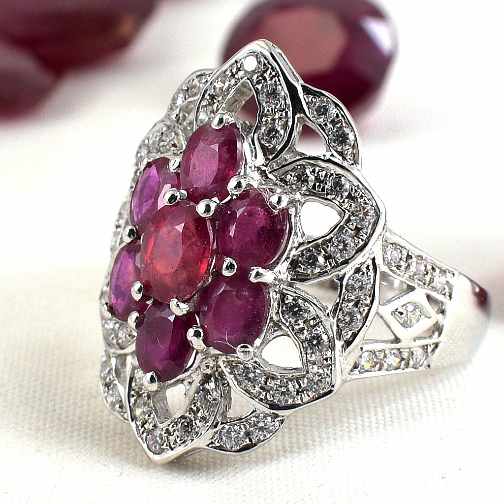 แหวนเงินแท้ราคาถูกชุบทองคำขาว ทับทิมแท้ 3.15 กะรัต เพชรCZ 0.56 กะรัต งานประณีตสวยงาม สั่งผลิตค่ะ