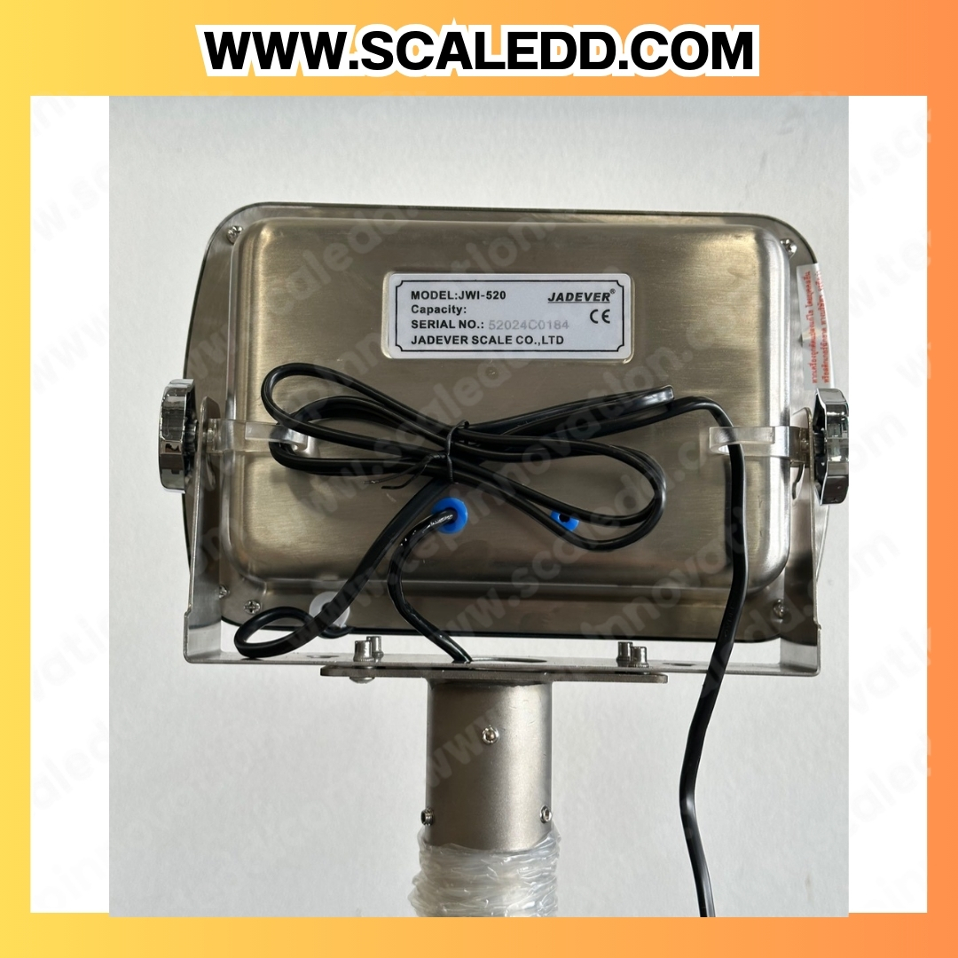 เครื่องชั่งกันน้ำตั้งพื้น พิกัดน้ำหนัก 15 kg. ค่าความละเอียด 0.5 กรัม ขนาดแท่นชั่ง 28x28 cm. ยี่ห้อ "JADEVER" รุ่น "JWI-520" (เครื่องชั่งผ่านตรวจรับรองจากสำนักชั่งตวงวัด)