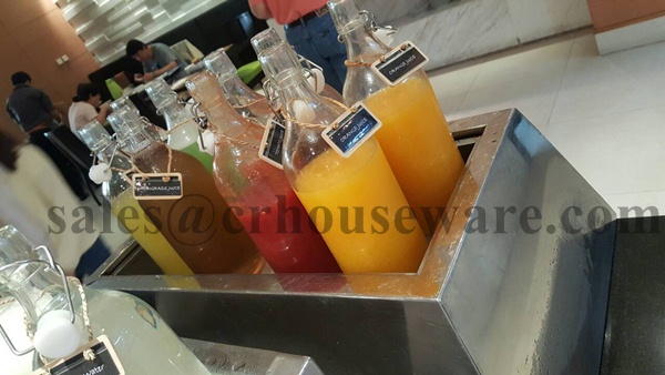 ขวดแก้วทรงกลม เนื้อใส คอสูง ฝาคลิปล็อค ขนาด 1,000 มล. 005-148-1L