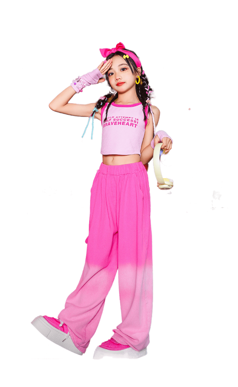 พร้อมส่ง ชุดเต้น เซ็ตเสื้อเอวลอย+กางเกงเอวพับขายาว พร้อมปลอกแขน