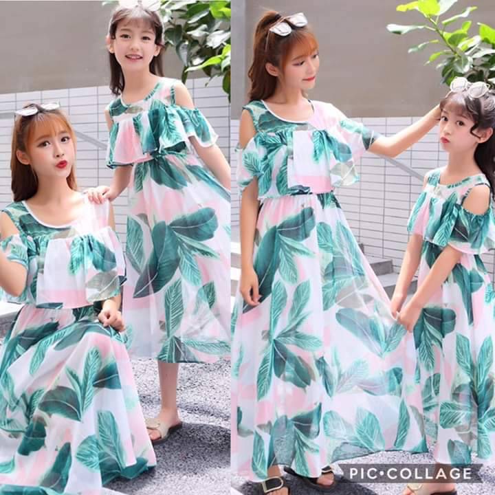 พร้อมส่ง ชุดเด็กผู้หญิง ชุดเดรส ลายดอกโชว์ไหล่