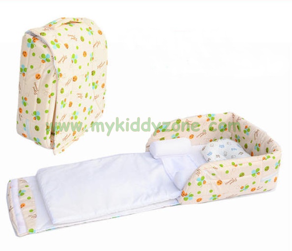 A10211ที่นอนพกพาเด็ก Baby cot สีครีมเต่าทองเขียว