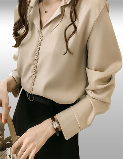 เสื้อเชิ๊ตแฟชั่นใส่ทำงานสวยหรู รหัส2019-สีกากี