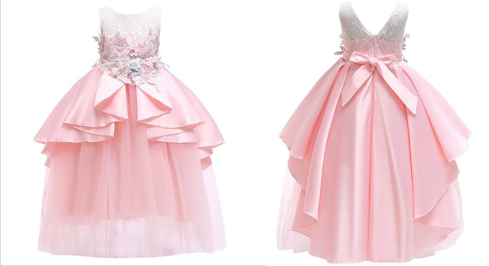 ชุดออกงานเด็ก เดรสแขนกุด ระบายยาว