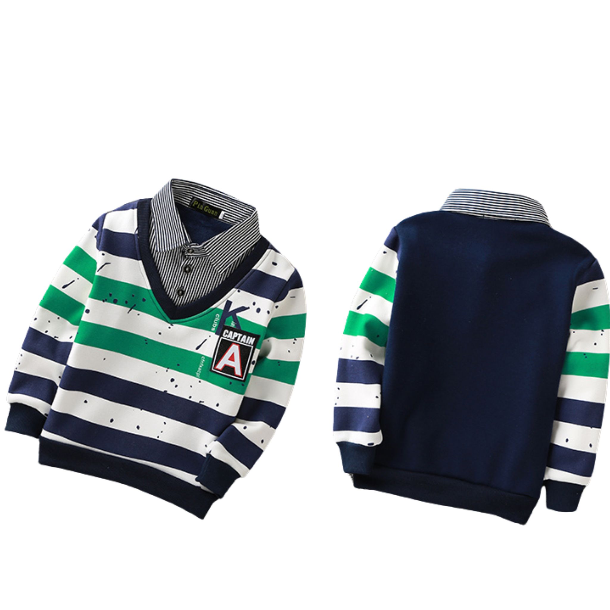 สินค้าพร้อมส่ง เสื้อแขนยาว เสื้อเชิ๊ตเด็ก ตัดต่อคอปก