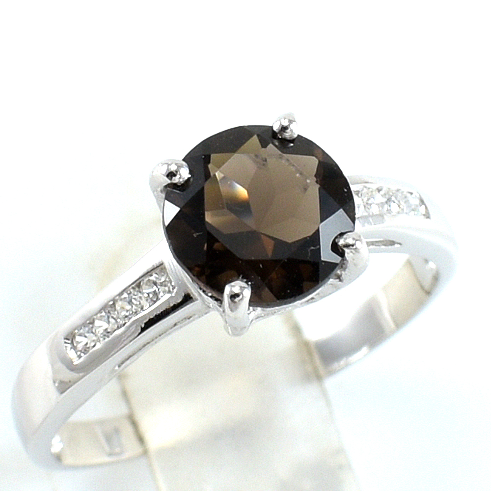 แหวนเงินแท้ราคาถูกชุบทองคำขาว พลอยแท้สโมกกี้ควอทซ์ 1.55 กะรัต งานประณีตสวยงาม สั่งผลิตค่ะ