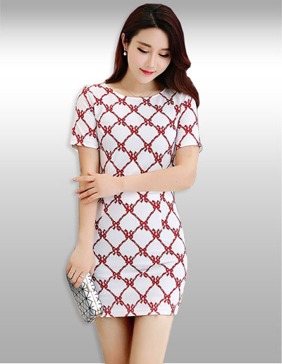 ชุดเดรสแฟชั่นแต่งลายใส่ทำงานสวยหวาน รหัส 2216