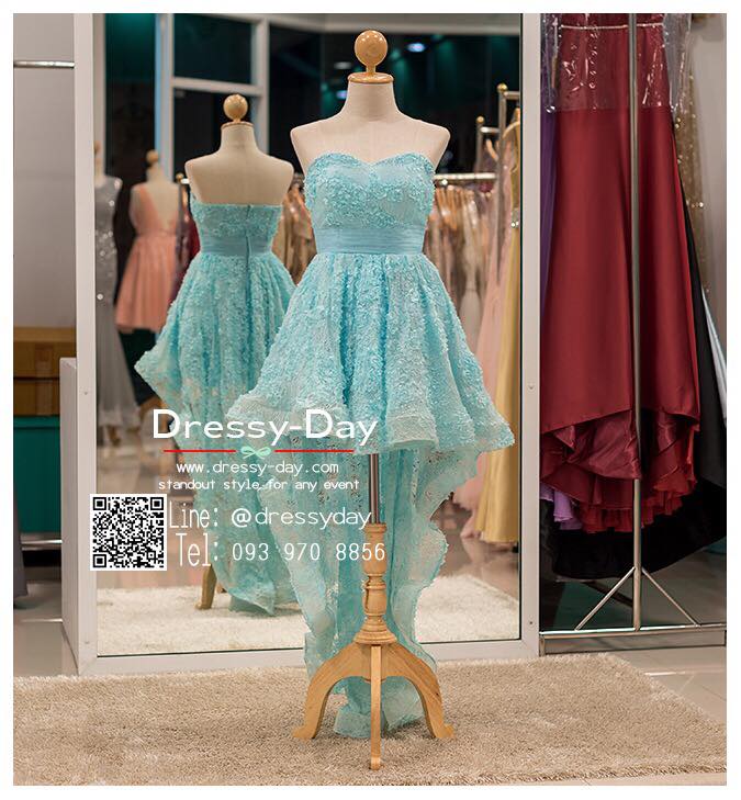 รหัส ชุดราตรีสั้น : PF013-3 ชุดราตรียาว เดรสออกงาน ชุดไปงานแต่งงาน ชุดแซก สีฟ้า หน้าสั้นหลังยาวสวยๆ หมาะสำหรับงานแต่งงาน งานกลางคืน กาล่าดินเนอร์