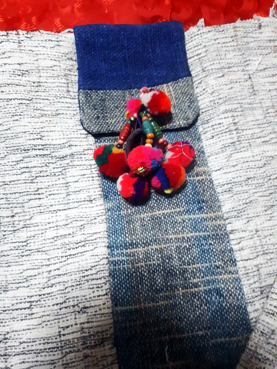 SIVA กระเป๋าลดโลกร้อนทำจากผ้าฝ้ายย้อมครามและผ้าฮัม ฟรีค่าส่ง ฟ้าและน้ำตาล L,XL