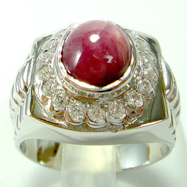 แหวนเงินแท้ราคาถูกชุบทองคำขาว พลอยแท้ทับทิม 4.10 กะรัต เพชรCZ 0.45 กะรัต งานประณีตสวยงาม สั่งผลิตค่ะ