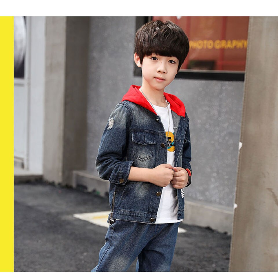 เสื้อกันหนาวยีนส์ ฮูดแดงหญิง ชาย