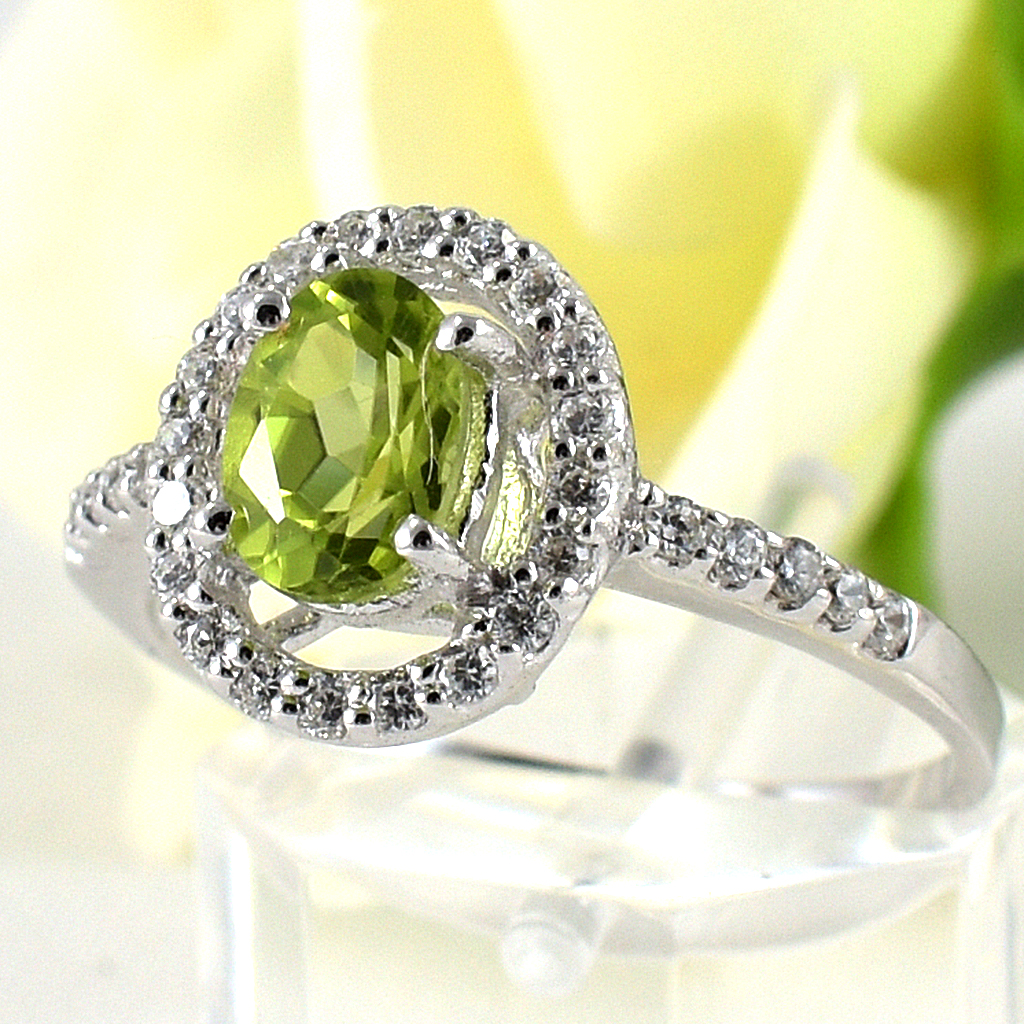 แหวนเงินแท้ราคาถูกชุบทองคำขาว เพอริดอทแท้ 0.98 กะรัต เพชรCZ 0.30 กะรัต งานประณีตสวยงาม สั่งผลิตค่ะ