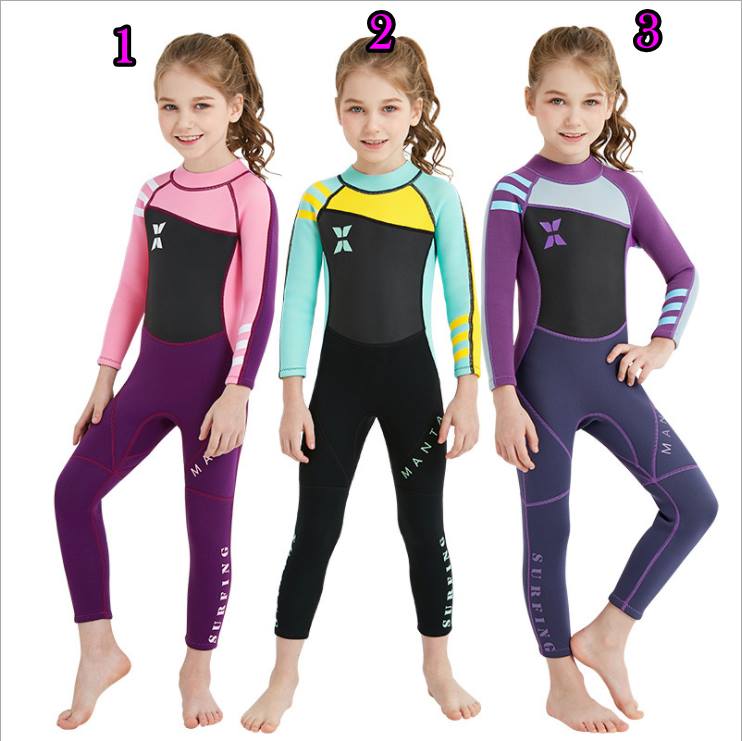 F-ชุดว่ายน้ำเด็ก เก็บอุณหภูมิ แขนยาว ชุดดำนำ้ผู้หญิง