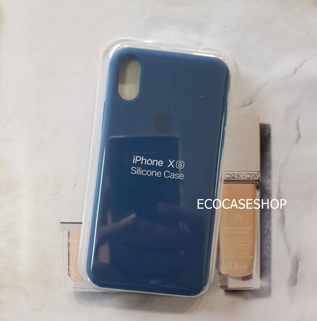 iPhone7/8 เคสซิลิโคนนื่ม(เว้าท้าย) apple case logo สีน้ำเงิน