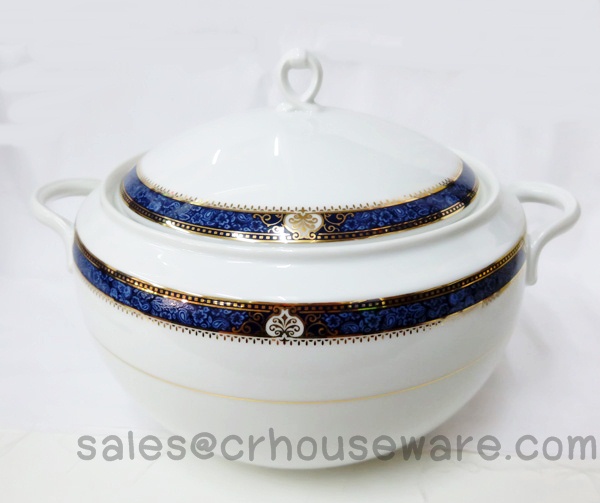VEGTABLE COVERED Code : RPP2707/Lโถข้าวPrecious Blue,จานพอร์ซิเลนลายน้ำเงินขอบทองรับแขกVIP