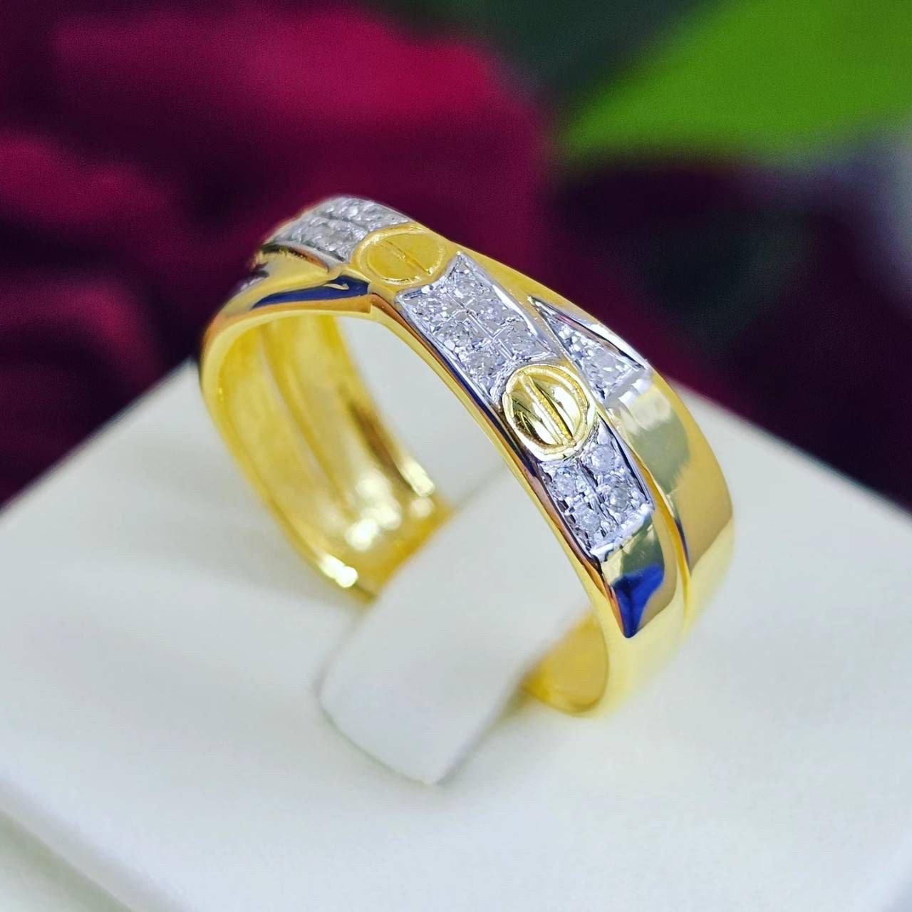 พร้อมส่งและสั่งผลิตแหวนเพชรแท้น็อต แหวนแต่งงาน แหวนหมั้น ใส่เที่ยว ออกงาน แหวนทองคำ 9K เพชรกุหลาบแท้ 0.12 กะรัต 22 เม็ด ราคาถูกมาก ส่งฟรี