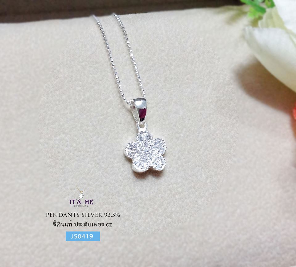 จี้เงินแท้ ประดับเพชร cz (จิกเพชร cz) รูปดอกไม้ นา่รักๆ
