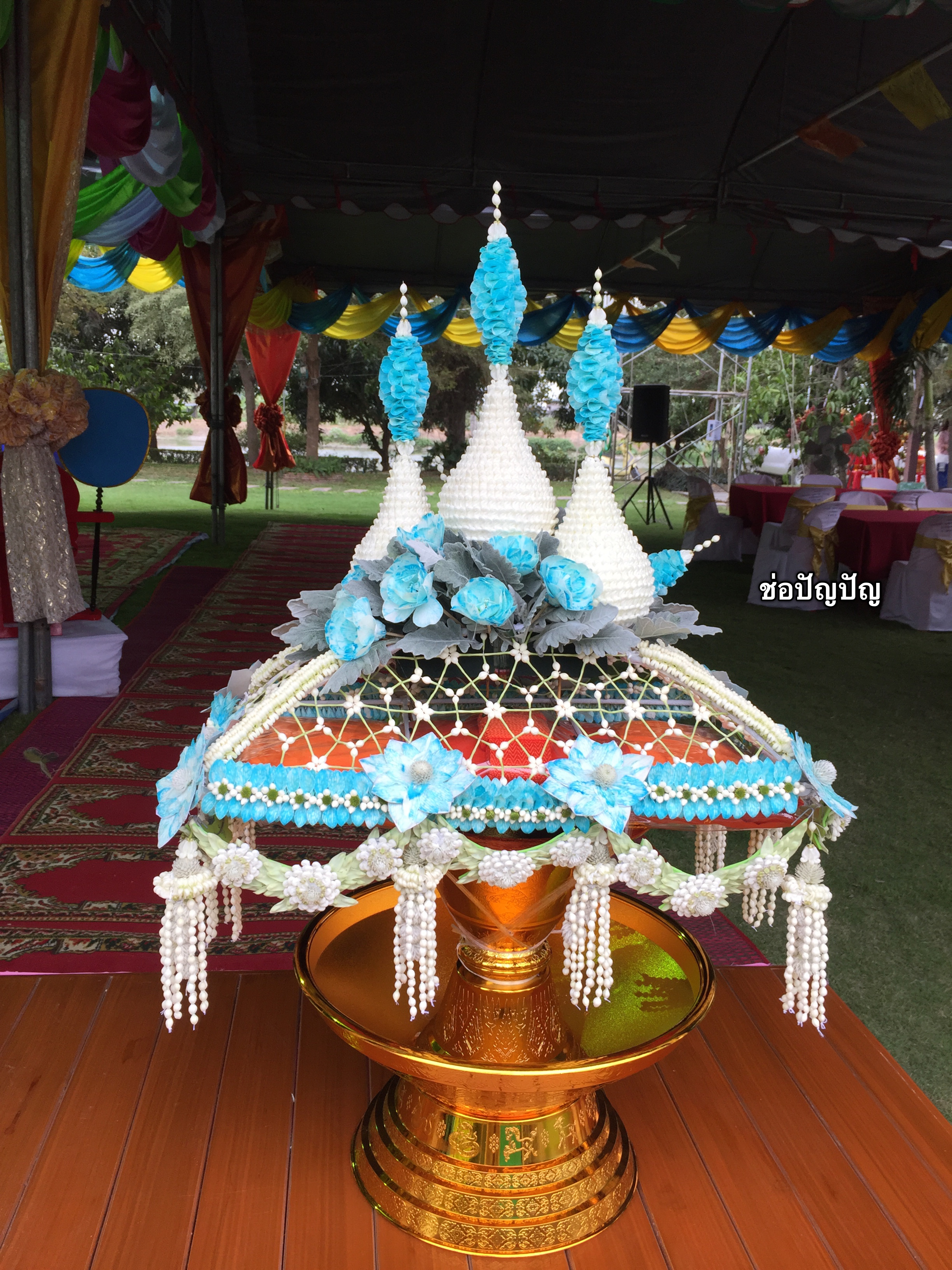 ชุดเครื่องบวชดอกไม้สด โทนสีฟ้า ส่งงานธีระฟาร์ม อ่างทอง