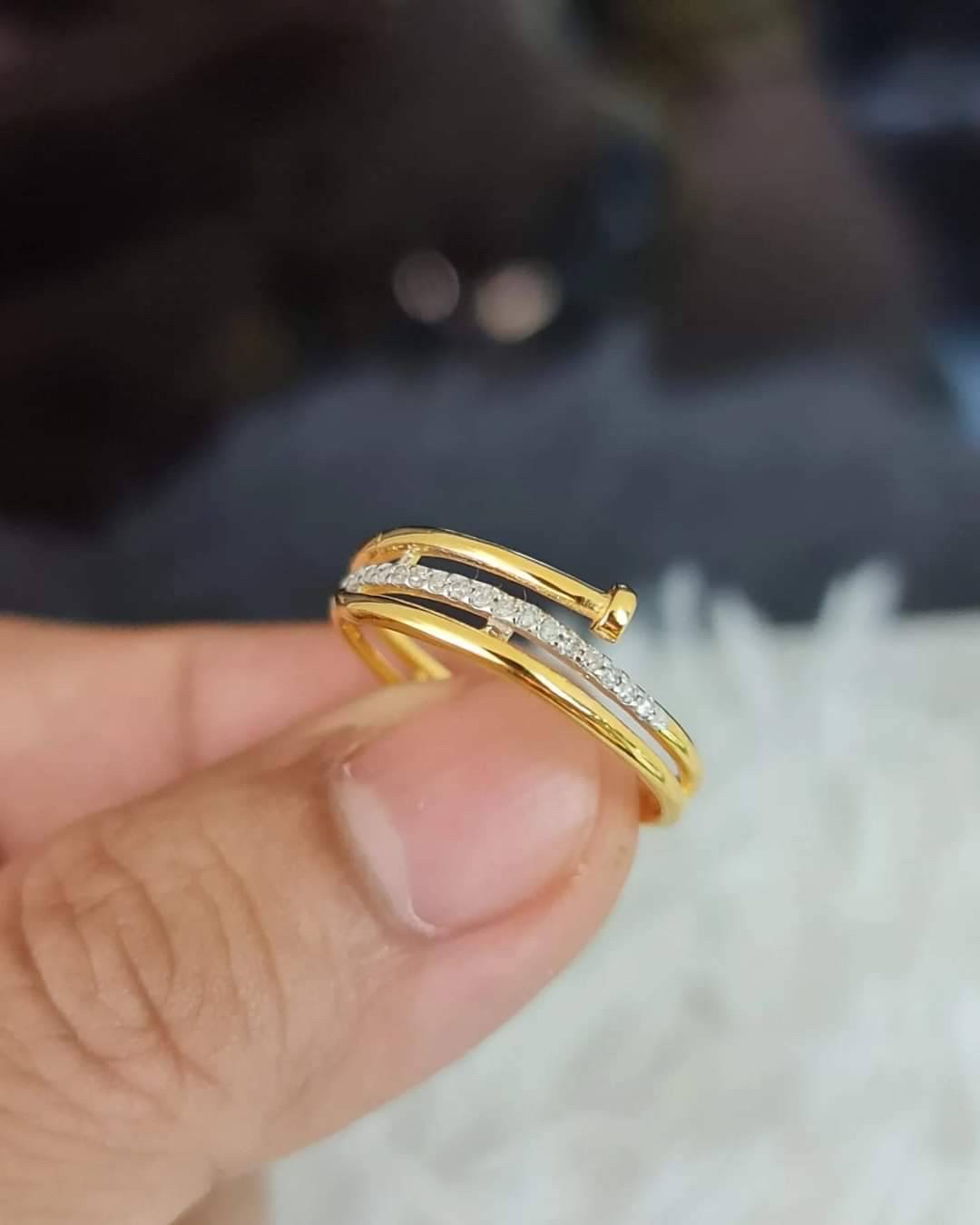 พร้อมส่งและสั่งผลิตแหวนเพชรแท้ตะปูน่ารักๆ แหวนแต่งงาน แหวนหมั้น ใส่เที่ยว ออกงาน แหวนทองคำ 9K เพชรกุหลาบแท้ 0.10 กะรัต 19 เม็ด ราคาถูกมาก ส่งฟรี