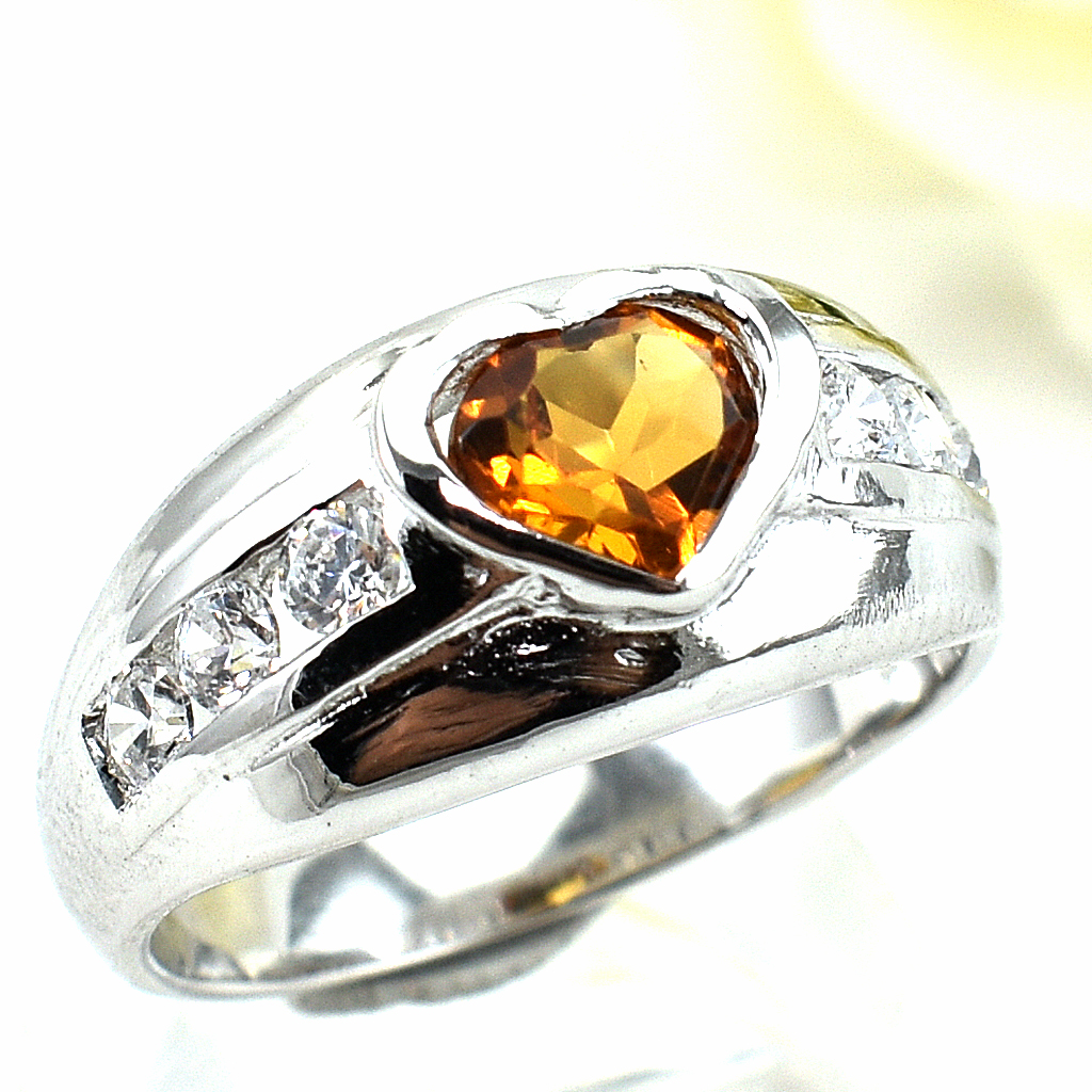 แหวนเงินแท้ราคาถูกชุบทองคำขาว ซิทรินแท้ 0.85 กะรัต เพชรCZ 0.30 กะรัต งานประณีตสวยงาม สั่งผลิตค่ะ