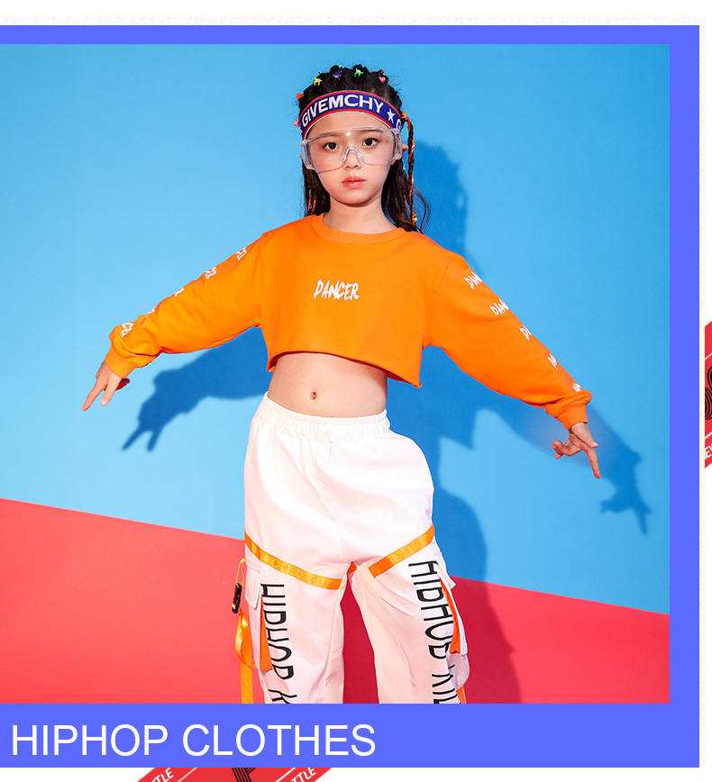 ชุดเต้น ชุดแดนซ์ เสื้อแขนยาวสีส้ม+กางเกงขายาว