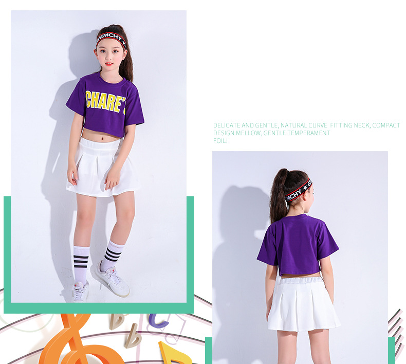 พร้อมส่ง ชุดเต้น ชุดหรีดเดอร์ ชุดเชียร์ เสื้อแขนสั้น+กระโปรงขาว