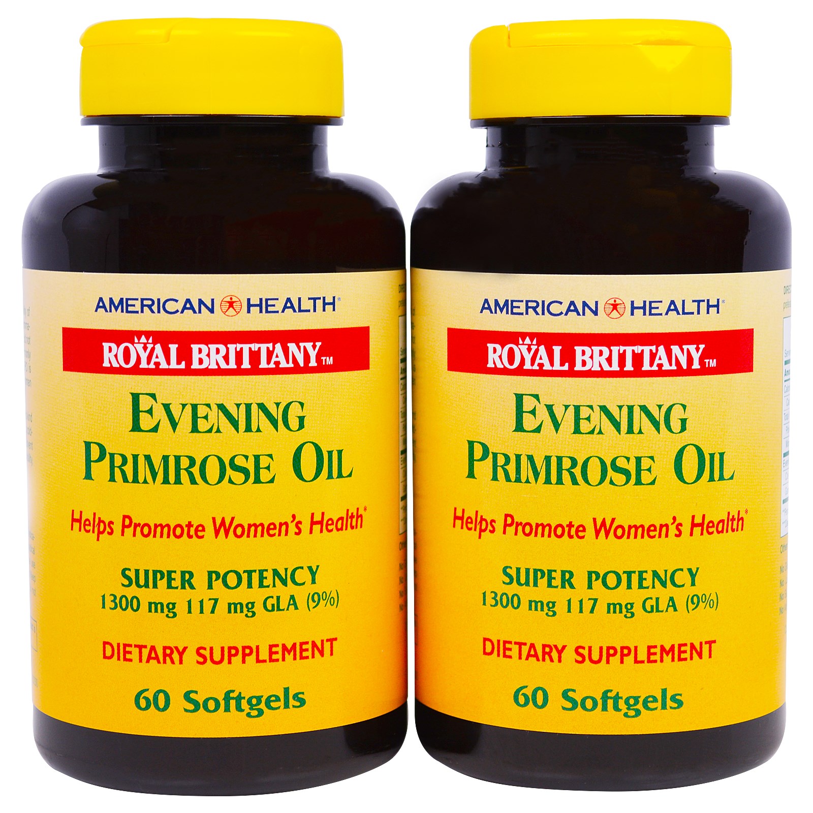 (Pre-order)American Health, Royal Brittany, Evening Primrose Oil, 1300 mg, 60 Softgels (แพคคู่ 2 ขวด) อีฟนิ่งพริมโรสออย รักษาสมดุลของร่างกาย เพื่อให้ผิวนุ่ม ชุ่มชื้น บรรเทาอาการก่อนมีประจำเดือน ลดอาการวัยทอง