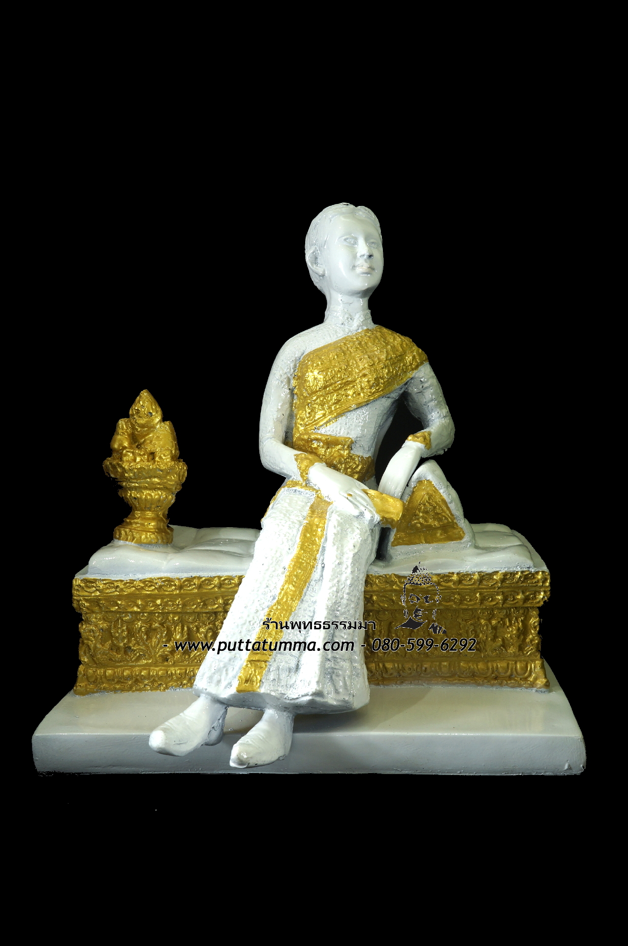 สมเด็จพระนางเจ้าสุนันทากุมารีรัตน์ พระบรมราชเทวี ( พระนางเรือล่ม ) นั่งพระแท่น เนื้อเรซิ่น สีขาว ขนาด 5 นิ้ว กว้าง 8 นิ้ว สูง 9.5 นิ้ว