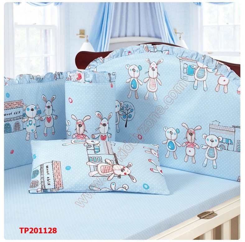 TP201125 ชุดเบาะกันกระแทกผ้าปูนอน 6ชิ้น ลาย Miracle Zoo สีขาว