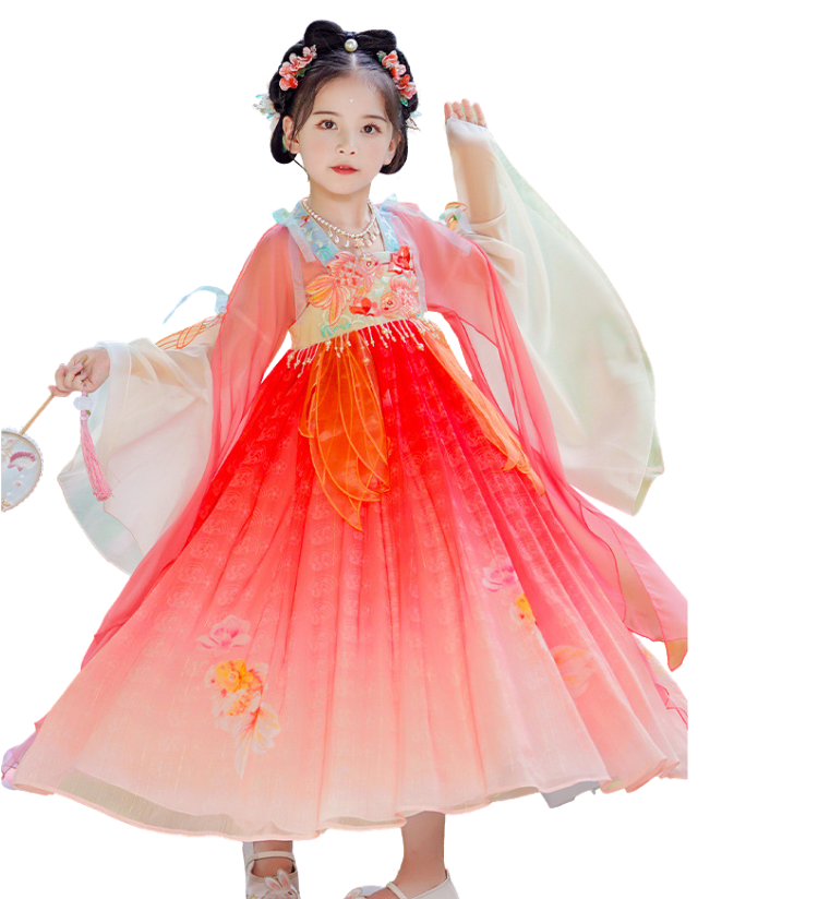 พร้อมส่ง ชุดจีน กี่เพ้า จีนโบราณย้อนยุค ชุดฮันฟู ลายพัด ปักลายปลา