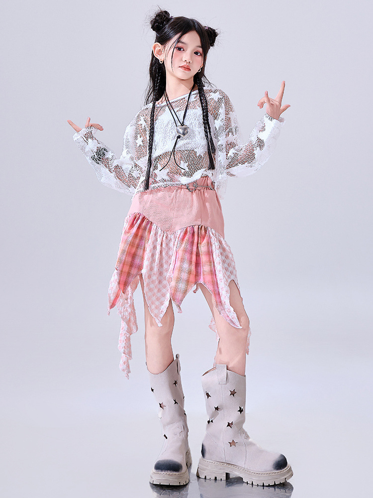 สินค้าพร้อมส่ง ชุดเต้น เซ็ตเสื้อชมพู+กระโปรง/กางเกง