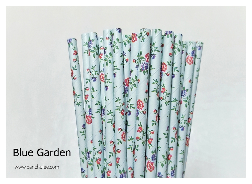 Floral Pattern Paper Straws หลอดกระดาษ ใช้สำหรับดื่มน้ำ