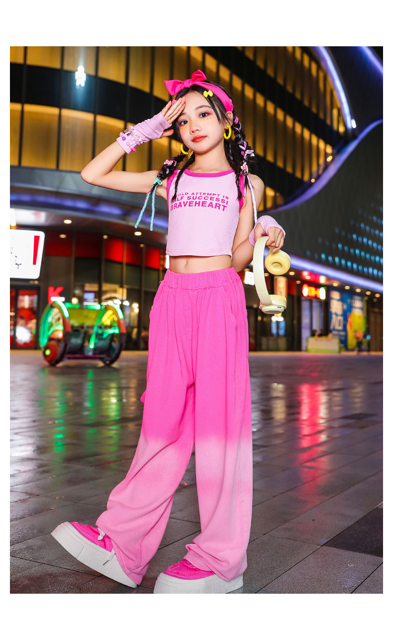 พร้อมส่ง ชุดเต้น เซ็ตเสื้อเอวลอย+กางเกงเอวพับขายาว พร้อมปลอกแขน