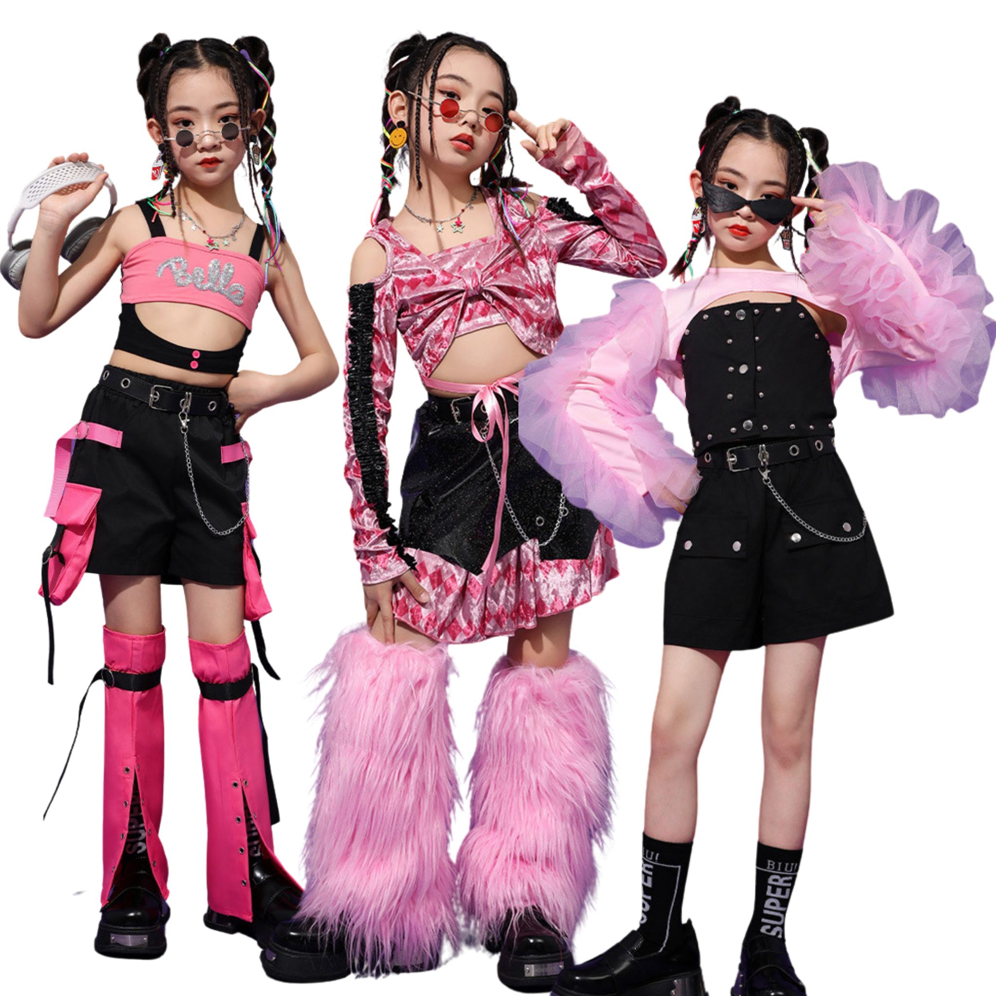 พร้อมส่งในไทย** ชุดเต้น Cover dance เรียนเต้น เซ็ต 3 ชิ้น เซ็ต โทนสีชมพูอ่อน ฟรุ้งฟริ้ง