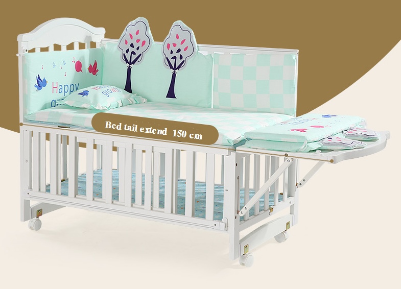 เตียงไม้สีขาวอเนกประสงค์ ปรับเป็นเปลไกว ปรับเป็นโต๊ะได้ TP21055 (WW1)