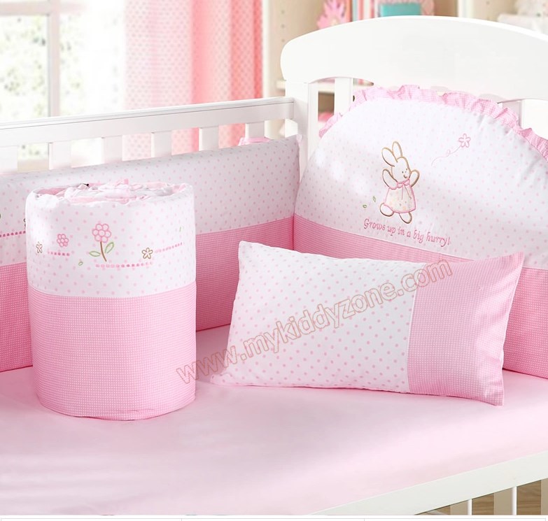 TP201121 ชุดเบาะกันกระแทกผ้าปูนอน 6ชิ้น ลาย Pink Rabbit
