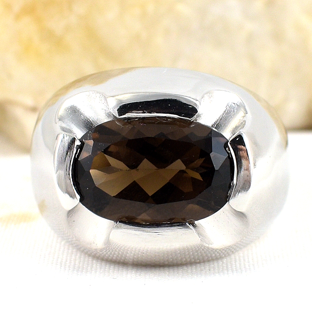 แหวนเงินแท้ราคาถูกชุบทองคำขาว พลอยแท้สโมกกี้ควอทซ์ 5.30 กะรัต งานประณีตสวยงาม สั่งผลิตค่ะ