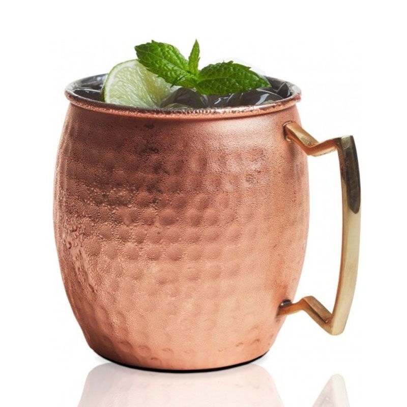 แก้วมักมอสโควมูลล์ ลายค้อนทุบ สเตนเลส เคลือบผิวทองแดง 16 ออนซ์ ( Moscow Mule Hammered Copper Mug )