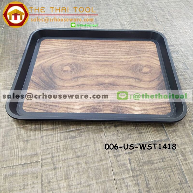 ถาดเสริฟกันลื่นลายไม้ ทรงเหลี่ยม 14x18 นิ้ว