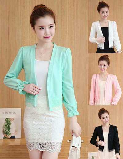 เสื้อคลุมแฟชั่นแขนยาว แต่งชายผ้าลูกไม้ สวยหวานสไตล์เกาหลีมี 4 สี รหัส 1753