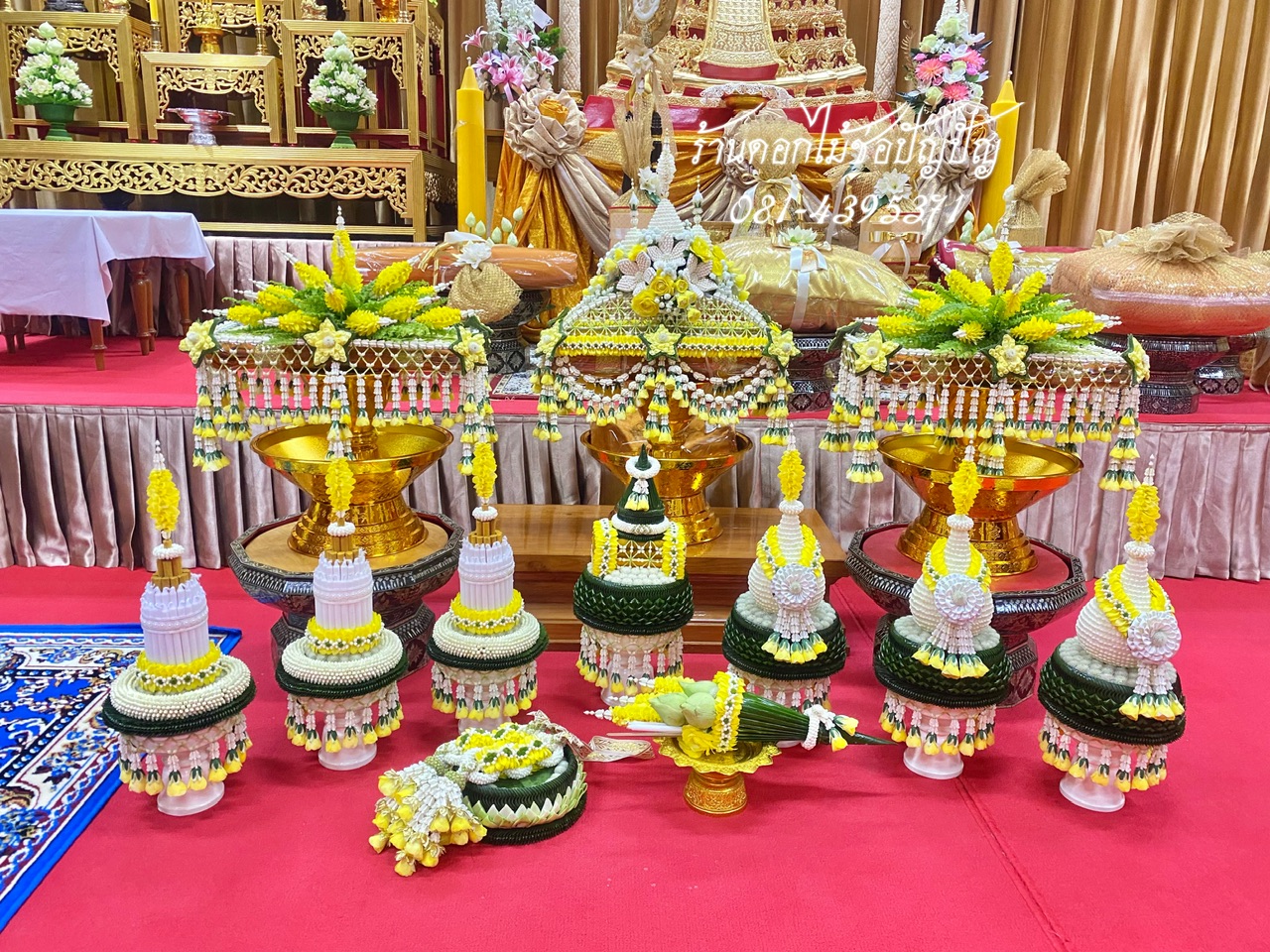 เครื่องบวชดอกไม้สด โทนสีเหลืองขาว