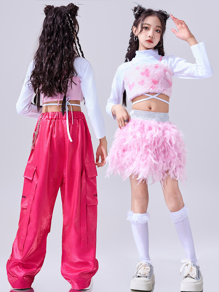 สินค้าพร้อมส่ง ชุดเต้น เซ็ตเสื้อชมพู+กระโปรง/กางเกง